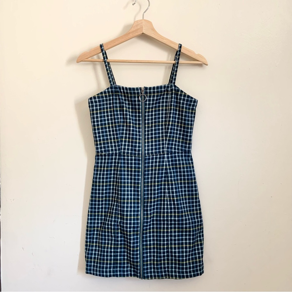Aeropostale Blue White Yellow Plaid Zip Up Dress Small